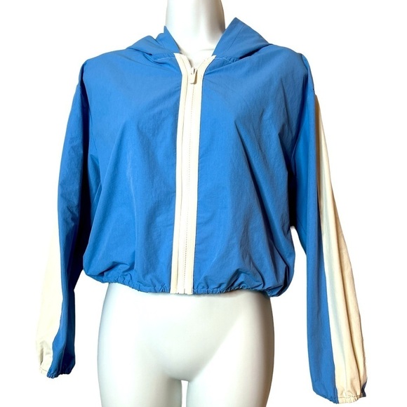 NWT PRINCE PICKLEBALL Jacket Blue Cropped Hooded Zip White Stripe Women’s XS - Picture 1 of 12